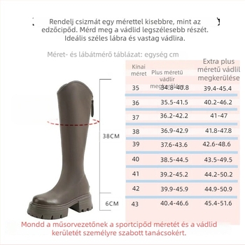 Koreai stílusú térdmagas női csizma, felsőrész mikroszálból, 6–8 cm vastag sarok, hátul cipzárral
