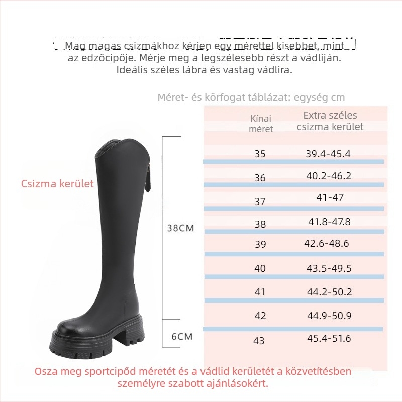 Koreai stílusú térdmagas női csizma, felsőrész mikroszálból, 6–8 cm vastag sarok, hátul cipzárral