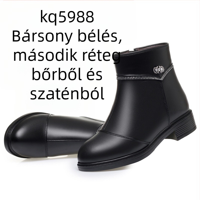 Női Martin bakancs, kerek orrú, magas szárú, oldalsó cipzár, első osztályú marhabőr