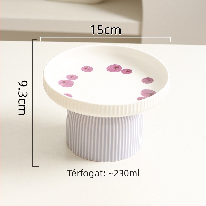 Magasított porcelán macskatál nyakvédővel és foltot gátló kialakítással, étel- és víztál