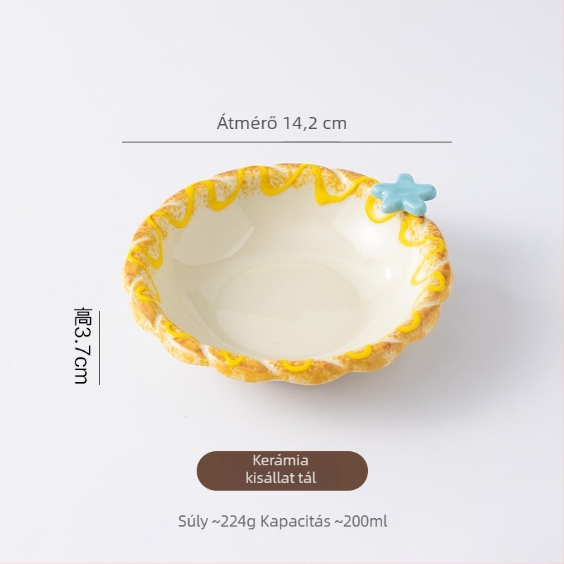 Felfelé emelt kerámiás macska- és kutyatál, fonott élű, anti-spill tartó