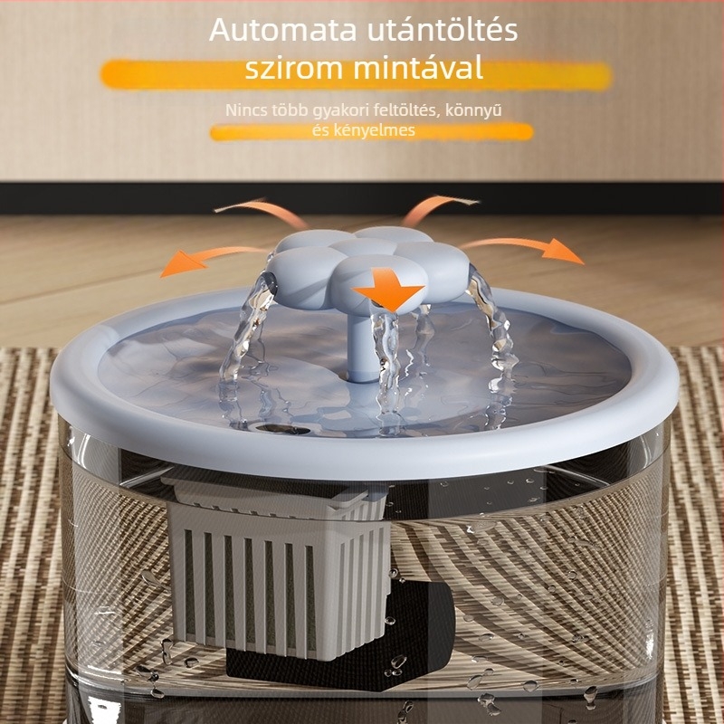 Macska vízadagoló automatikus etetéssel, szűrt keringő vízzel