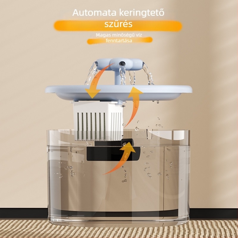 Macska vízadagoló automatikus etetéssel, szűrt keringő vízzel