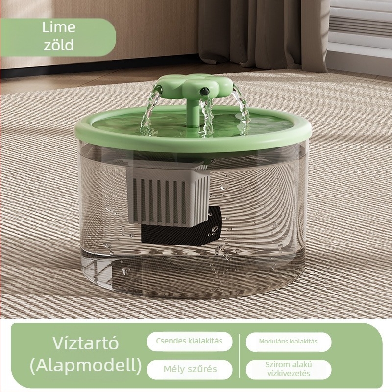 Macska vízadagoló automatikus etetéssel, szűrt keringő vízzel