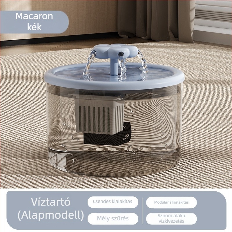 Macska vízadagoló automatikus etetéssel, szűrt keringő vízzel