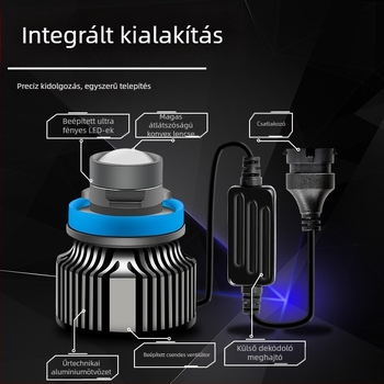 LED ködlámpa lézer lencsével, alumínium ház, H11-hez, 12V, 20W, 6500K, LED 3030