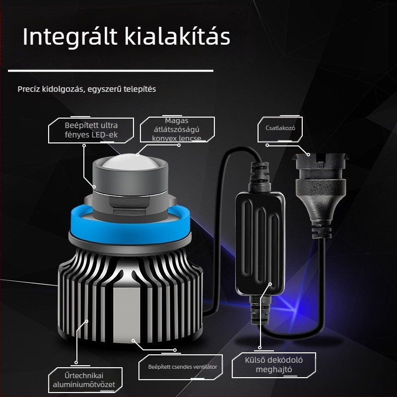 LED ködlámpa lézer lencsével, alumínium ház, H11-hez, 12V, 20W, 6500K, LED 3030