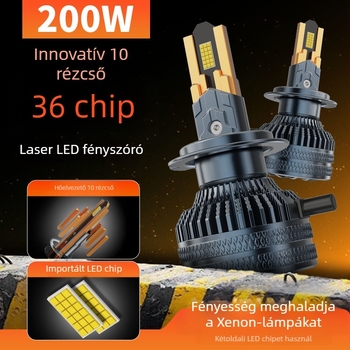Autó LED fényszóró, 200W, 12V, 39800LM, IP68, kompatibilis H1/H3/H4/H7/H11/9005/9006/9012