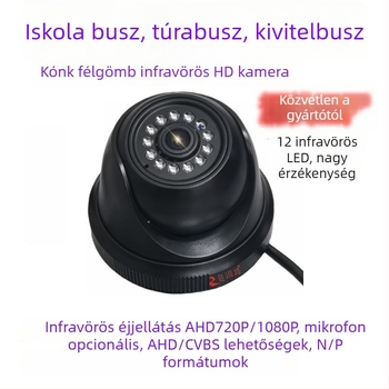 Autóba szóló infravörös félgömb kamera, négyutas felügyelettel, 1080P, AHD, 12-24V, 90°-ban állítható, ABS ház