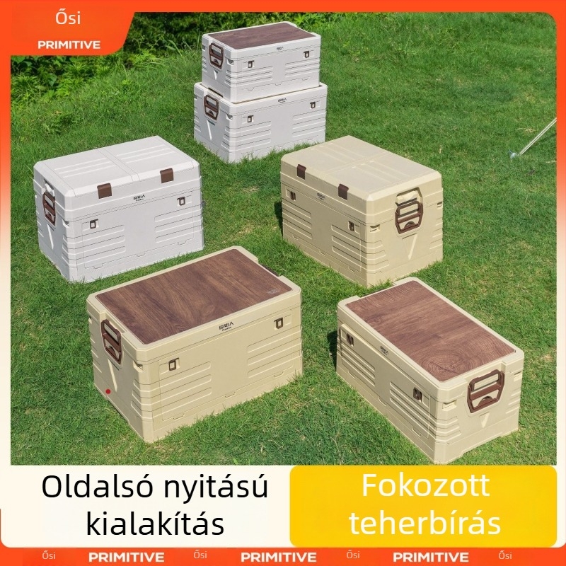 Autócsomagtartó rendező integrált kempingasztallal – 50–60 L, PP anyag, modell AJP06, hordozható