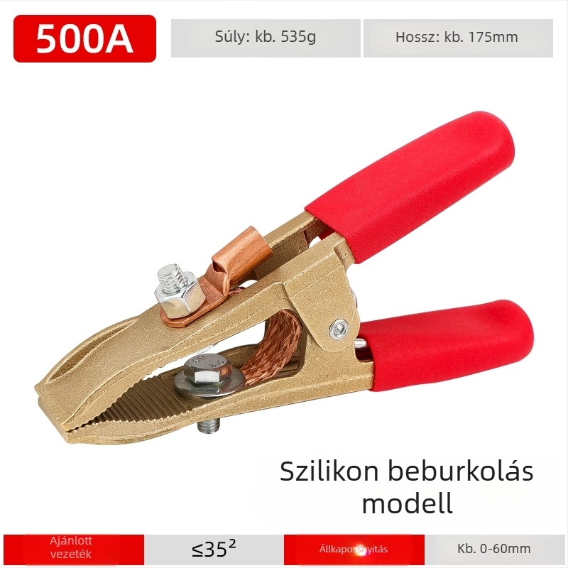 Teljesen rézből készült A- alakú földelő csipesz, hegesztéshez és autóakku indításához, alligator klipsz