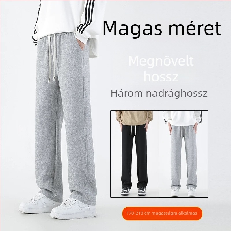 Tavasz–ősz stílusú extramagas férfi sportnadrág meleg fleece-béléssel, mindennapi egyenes fazon, 180–190 cm magasságra