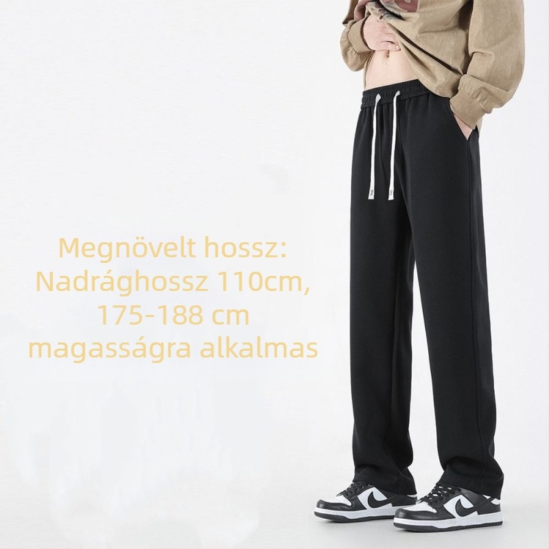 Tavasz–ősz stílusú extramagas férfi sportnadrág meleg fleece-béléssel, mindennapi egyenes fazon, 180–190 cm magasságra