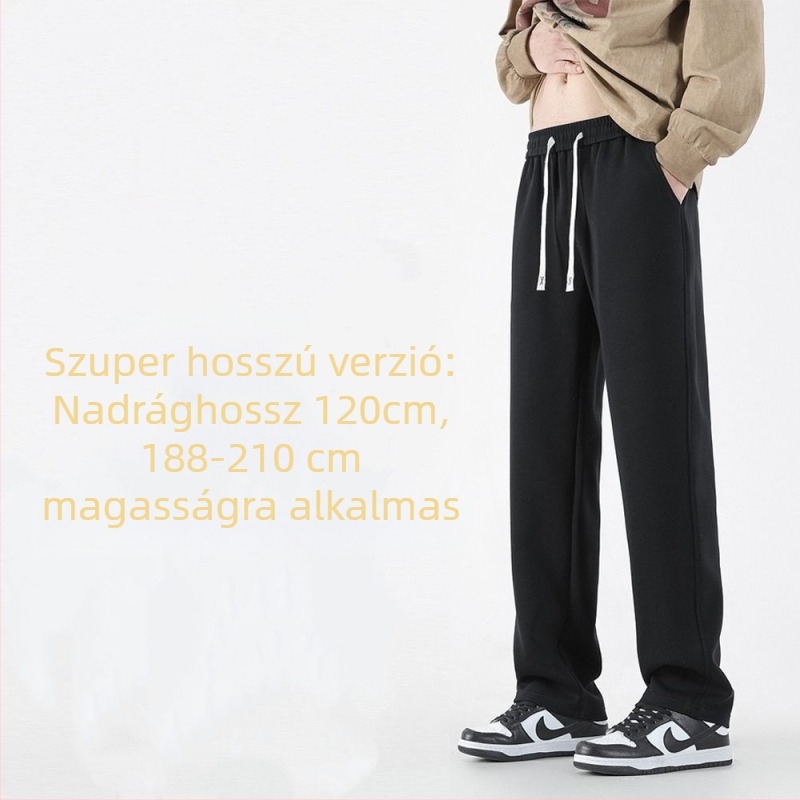 Tavasz–ősz stílusú extramagas férfi sportnadrág meleg fleece-béléssel, mindennapi egyenes fazon, 180–190 cm magasságra