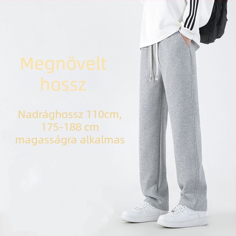 Tavasz–ősz stílusú extramagas férfi sportnadrág meleg fleece-béléssel, mindennapi egyenes fazon, 180–190 cm magasságra