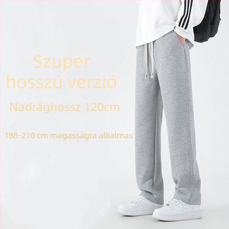 Tavasz–ősz stílusú extramagas férfi sportnadrág meleg fleece-béléssel, mindennapi egyenes fazon, 180–190 cm magasságra
