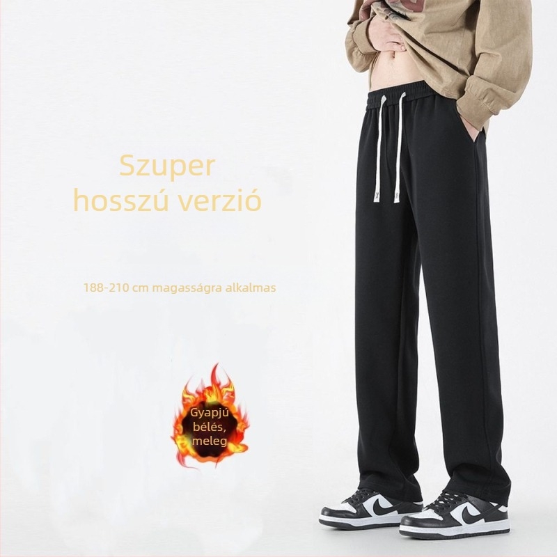 Tavasz–ősz stílusú extramagas férfi sportnadrág meleg fleece-béléssel, mindennapi egyenes fazon, 180–190 cm magasságra