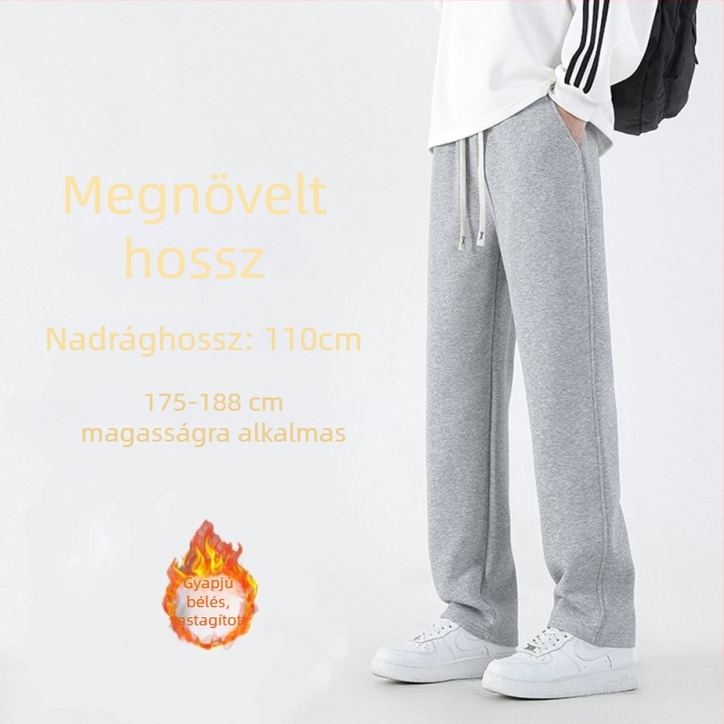 Tavasz–ősz stílusú extramagas férfi sportnadrág meleg fleece-béléssel, mindennapi egyenes fazon, 180–190 cm magasságra