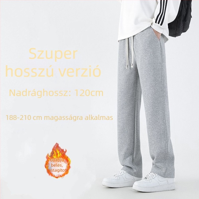 Tavasz–ősz stílusú extramagas férfi sportnadrág meleg fleece-béléssel, mindennapi egyenes fazon, 180–190 cm magasságra