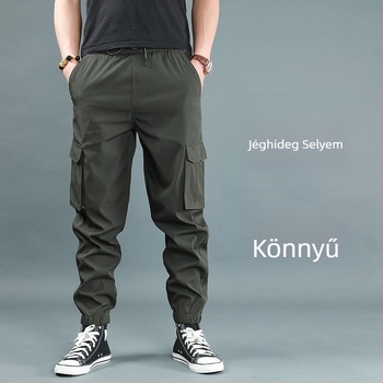 Férfi fleece-bélelt vastag jogger nadrág, magas derekú, egyenes szabású, bambusz rost és poliészter keverék