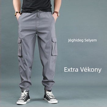 Férfi fleece-bélelt vastag jogger nadrág, magas derekú, egyenes szabású, bambusz rost és poliészter keverék