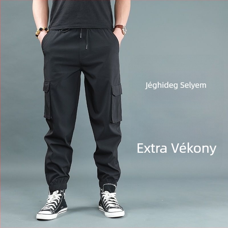 Férfi fleece-bélelt vastag jogger nadrág, magas derekú, egyenes szabású, bambusz rost és poliészter keverék