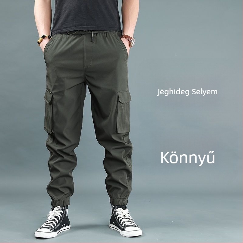 Férfi fleece-bélelt vastag jogger nadrág, magas derekú, egyenes szabású, bambusz rost és poliészter keverék