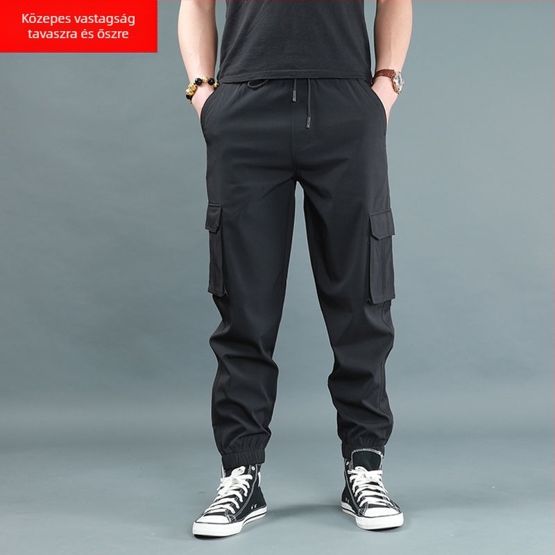 Férfi fleece-bélelt vastag jogger nadrág, magas derekú, egyenes szabású, bambusz rost és poliészter keverék