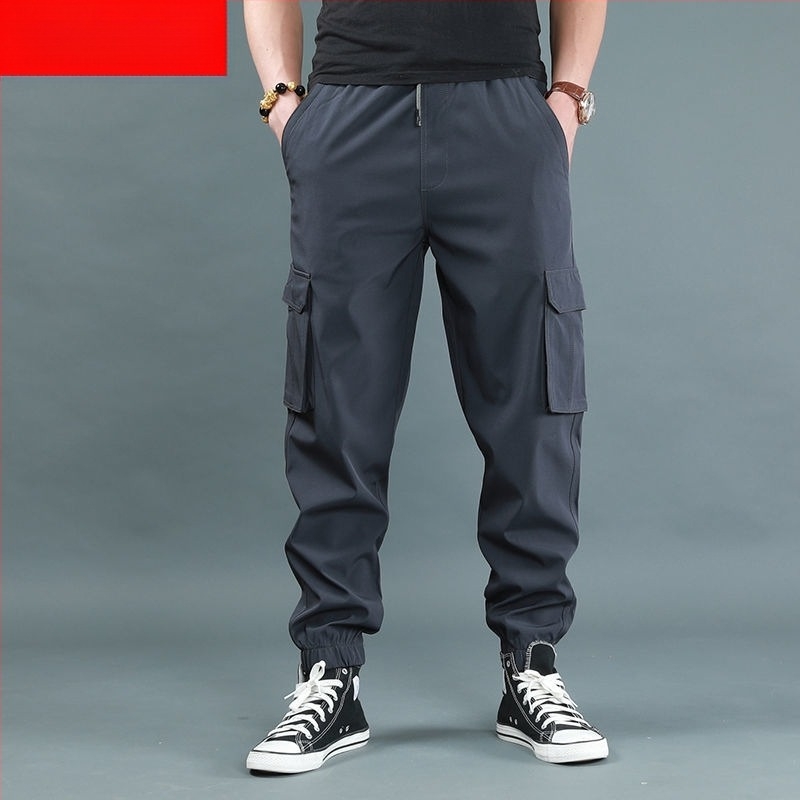 Férfi fleece-bélelt vastag jogger nadrág, magas derekú, egyenes szabású, bambusz rost és poliészter keverék