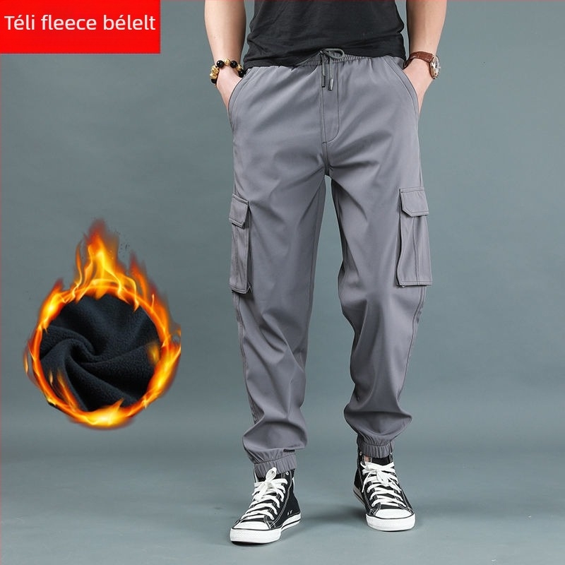 Férfi fleece-bélelt vastag jogger nadrág, magas derekú, egyenes szabású, bambusz rost és poliészter keverék
