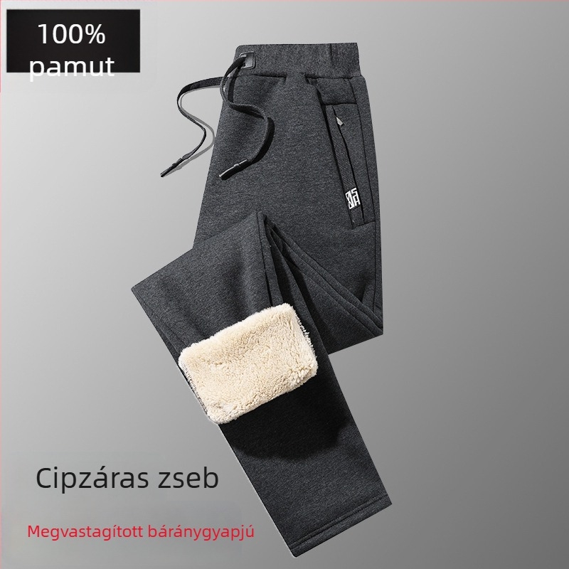 Férfi téli nadrág vastag fleece-béléssel, mindennapi sportruházat, egyenes szabás