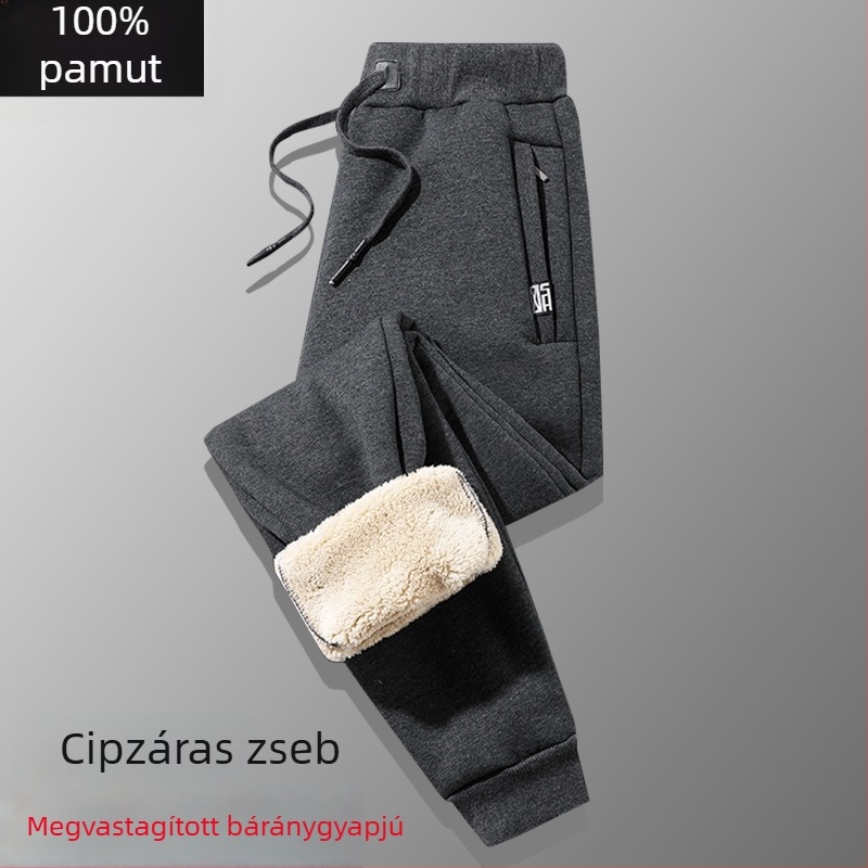 Férfi téli nadrág vastag fleece-béléssel, mindennapi sportruházat, egyenes szabás