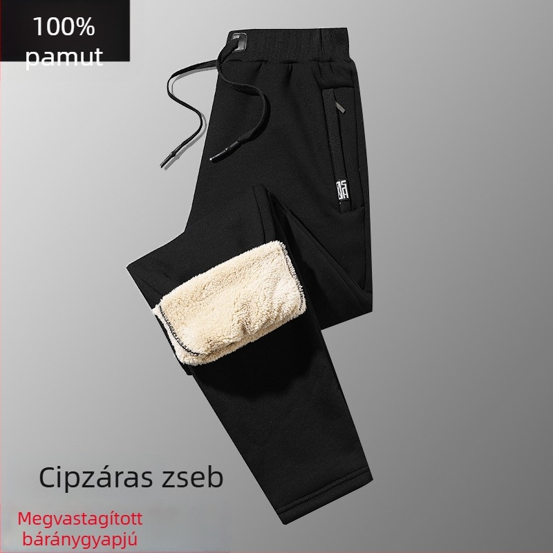Férfi téli nadrág vastag fleece-béléssel, mindennapi sportruházat, egyenes szabás