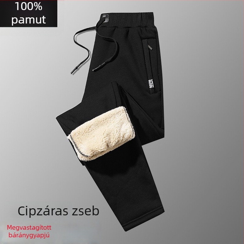 Férfi téli nadrág vastag fleece-béléssel, mindennapi sportruházat, egyenes szabás