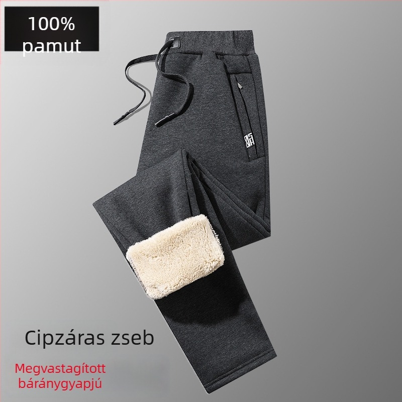 Férfi téli nadrág vastag fleece-béléssel, mindennapi sportruházat, egyenes szabás