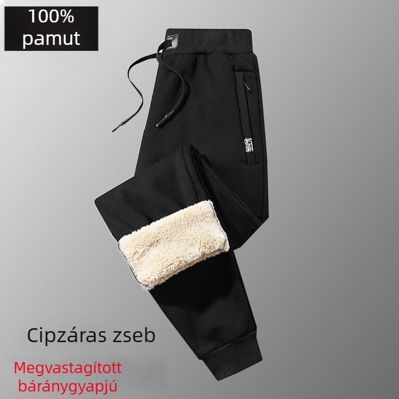 Férfi téli nadrág vastag fleece-béléssel, mindennapi sportruházat, egyenes szabás