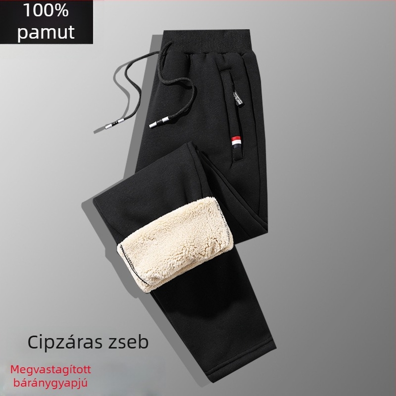 Férfi téli nadrág vastag fleece-béléssel, mindennapi sportruházat, egyenes szabás