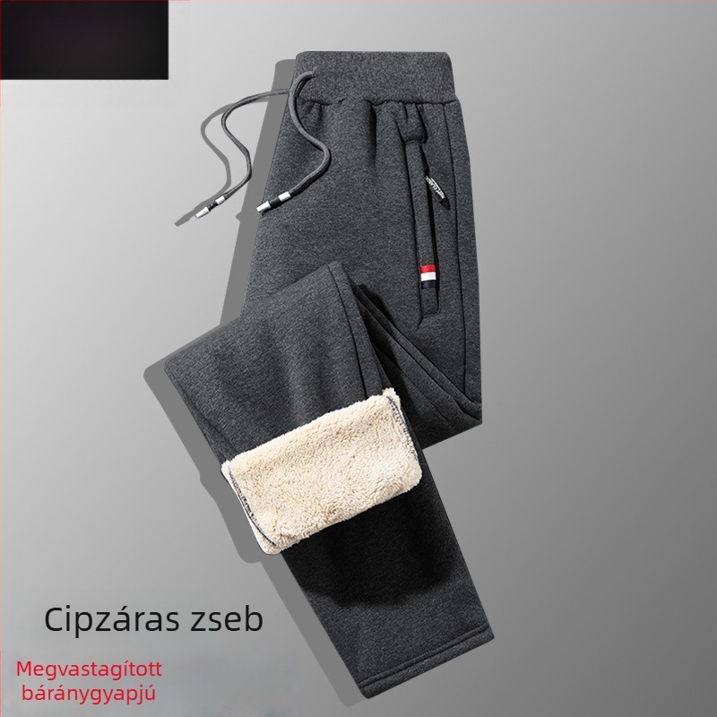 Férfi téli nadrág vastag fleece-béléssel, mindennapi sportruházat, egyenes szabás