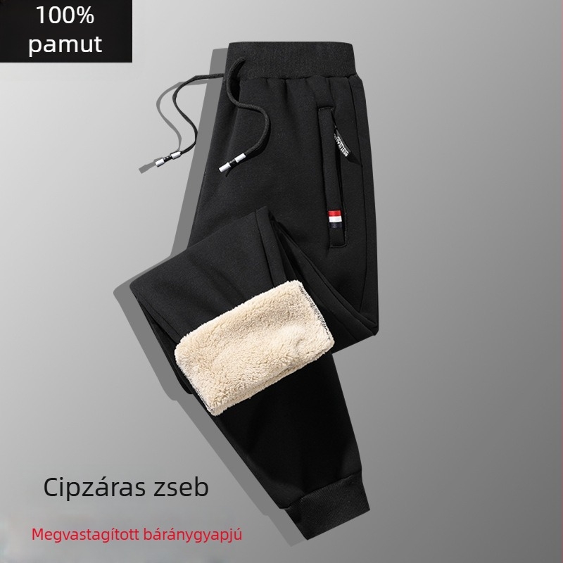 Férfi téli nadrág vastag fleece-béléssel, mindennapi sportruházat, egyenes szabás