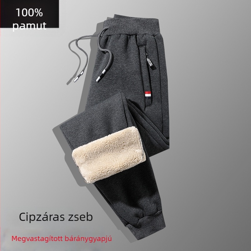 Férfi téli nadrág vastag fleece-béléssel, mindennapi sportruházat, egyenes szabás