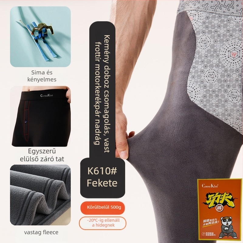Férfi melegítő nadrág bársonyos bélésével, akril rost, rendkívül vastag, középső derekú, melegen tart