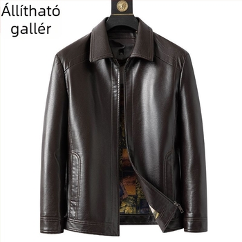 Férfi PU bőrdzseki, stand-up gallérral, lazább szabás, fleece bélés