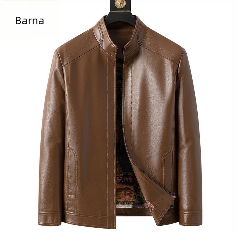 Férfi PU bőrdzseki, stand-up gallérral, lazább szabás, fleece bélés
