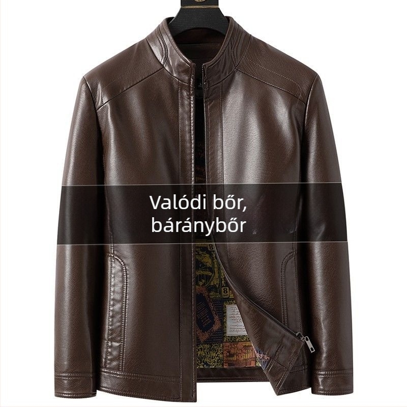 Férfi PU bőrdzseki, stand-up gallérral, lazább szabás, fleece bélés