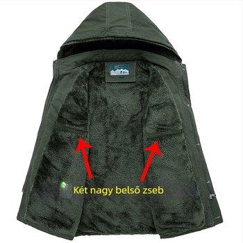 Férfi téli pamut munkásdzseki kapucnival, fleece béléssel