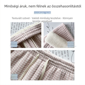 Női széles lábú nadrág Lambswoolból, Houndstooth mintával, őszi–téli 2025, casual, alacsony testűeknek