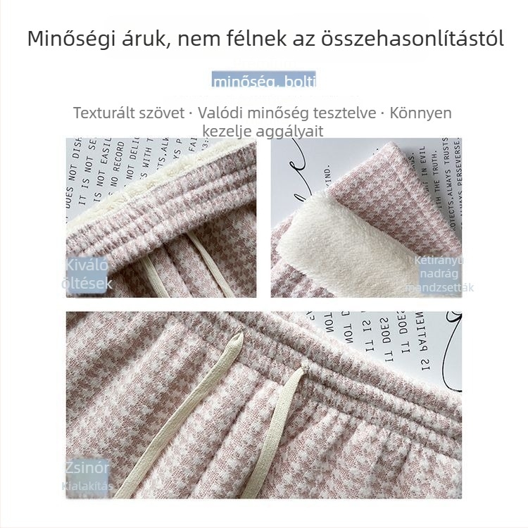 Női széles lábú nadrág Lambswoolból, Houndstooth mintával, őszi–téli 2025, casual, alacsony testűeknek