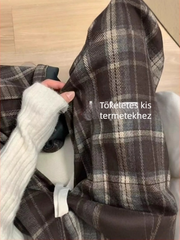 Női kockás casual széles nadrágok, őszi-téli szezon, 145 cm alkatú, rövidített hossz, magas derékvonal, karcsúsító hatás