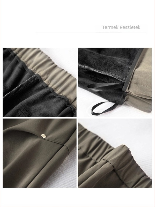 Női szegecses munkásnadrág fleece-béléssel, vastagon bélelt, magas derék, casual, egyenes szabású