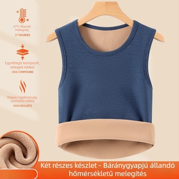 Férfiaknak szánt tevéhajból készült termoszvet mellény, dupla réteg, extravastag 351–400 g/m², kerek nyakú, pull-over, poliészter 90–95%
